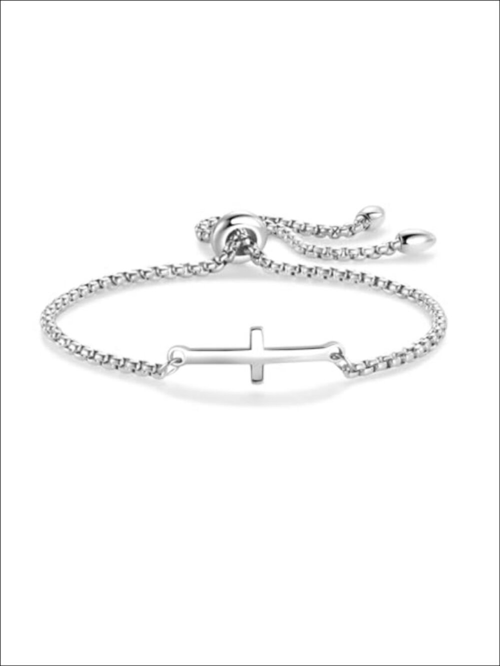 Stainless Steel Sideways Cross Bracelet Adjustable Chain Religious Gift